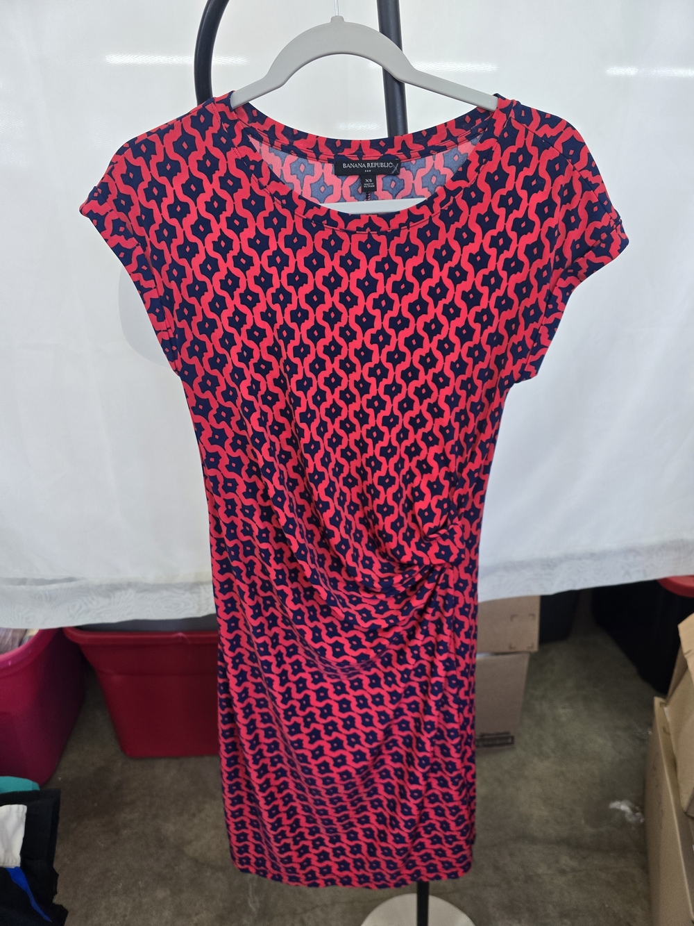 Banana Republic Red and Navy Geometric Midi Dress
